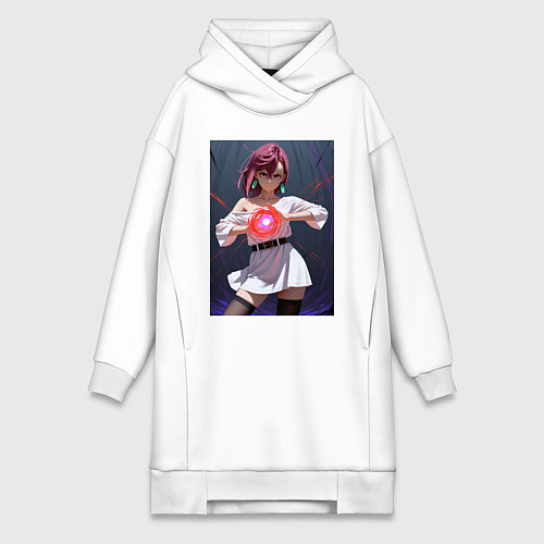 Женская толстовка-платье Дандадан: Момо фаербол / Белый – фото 1