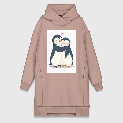 Женская толстовка-платье Пингвинчики обнимаются / Пыльно-розовый – фото 1
