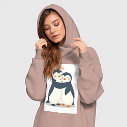 Женское худи-платье Пингвинчики обнимаются, цвет: пыльно-розовый — фото 2