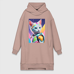 Женское худи-платье Котик в стиле киберпанк, цвет: пыльно-розовый
