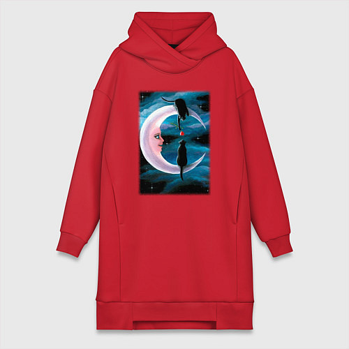 Женская толстовка-платье Кошачья любовь на луне / Красный – фото 1