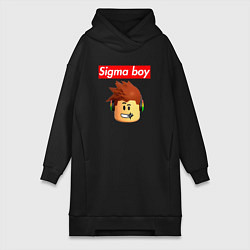 Женское худи-платье Sigma boy roblox head - мем Роблокс Сигма бой, цвет: черный