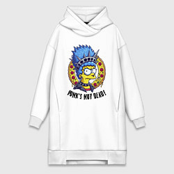 Женское худи-платье Мардж Симпсон на фоне пиццы - панк жив, цвет: белый