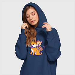 Женское худи-платье Собачка и обезьянка, цвет: тёмно-синий — фото 2