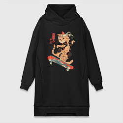 Женская толстовка-платье Кот самурай - скейтбордист