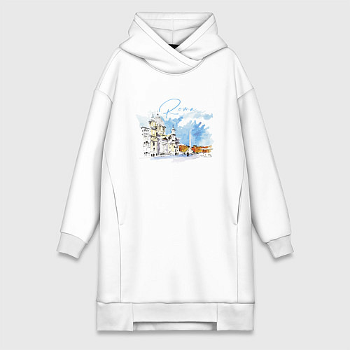 Женская толстовка-платье Италия Рим - акварельный набросок / Белый – фото 1