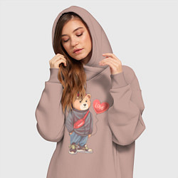 Женское худи-платье Влюбленный мишка, цвет: пыльно-розовый — фото 2