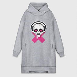 Женское худи-платье Череп в наушниках, цвет: меланж