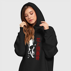 Женское худи-платье Череп в тени с цветами, цвет: черный — фото 2