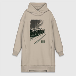 Женское худи-платье Гоночный спорткар, цвет: миндальный