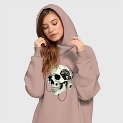 Женское худи-платье Кибернетический череп с проводами, цвет: пыльно-розовый — фото 2