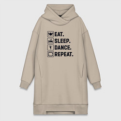 Женское худи-платье Еда сон танец, цвет: миндальный