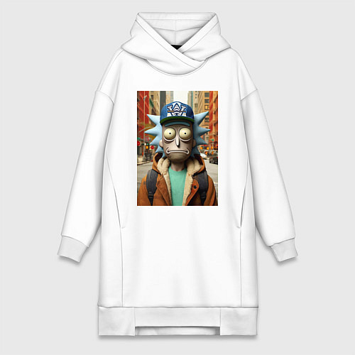 Женская толстовка-платье Рик Санчес в Нью-Йорке - нейроарт / Белый – фото 1