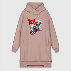 Женское худи-платье Далматинец космонавт с красным флагом СССР, цвет: пыльно-розовый