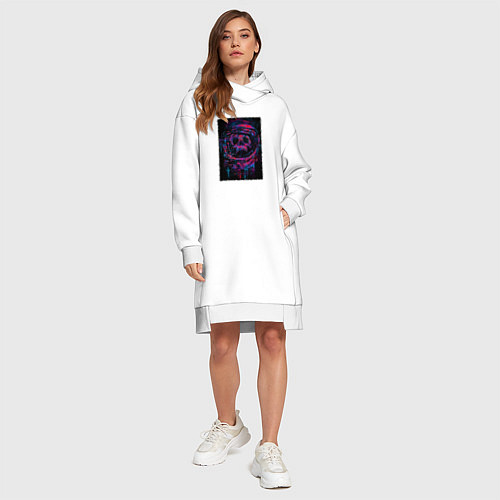 Женская толстовка-платье Неоновый череп космонавт / Белый – фото 4