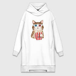 Женская толстовка-платье Котик киноман в очках 3d