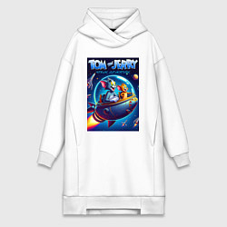 Женское худи-платье Tom and Jerry - space adventure, цвет: белый