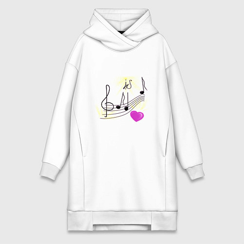 Женская толстовка-платье Музыка это моя любовь на светлом фоне / Белый – фото 1