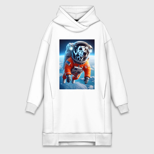 Женская толстовка-платье Далматинец бравый космонавт - нейроарт фантазия / Белый – фото 1