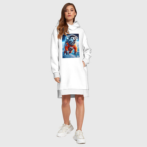 Женская толстовка-платье Далматинец бравый космонавт - нейроарт фантазия / Белый – фото 4