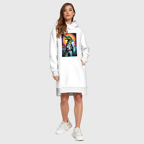 Женская толстовка-платье Крокодил бравый космонавт - нейроарт / Белый – фото 4