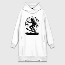 Женское худи-платье Астронавт на скейтборде и НЛО, цвет: белый