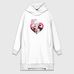 Женское худи-платье Devil May Cry - anime Данте романтик с розой в сер, цвет: белый