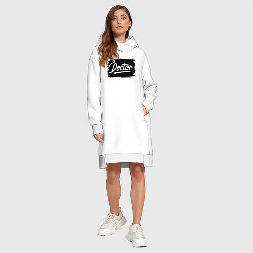 Женская толстовка-платье Доктор в черном штрихе / Белый – фото 4