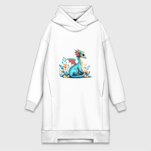 Женская толстовка-платье Бирюзовый дракон / Белый – фото 1