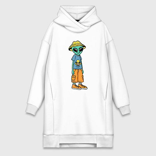 Женская толстовка-платье Инопланетянин в шляпе / Белый – фото 1