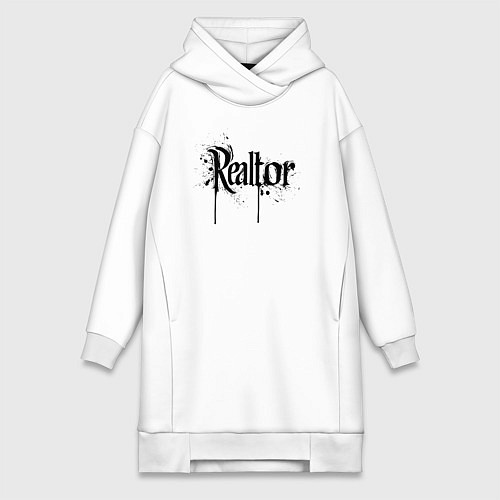 Женская толстовка-платье Реэлтор черной краской / Белый – фото 1
