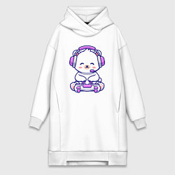 Женская толстовка-платье Белый медведь геймер