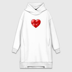 Женское худи-платье Красное сердце из пазлов, цвет: белый