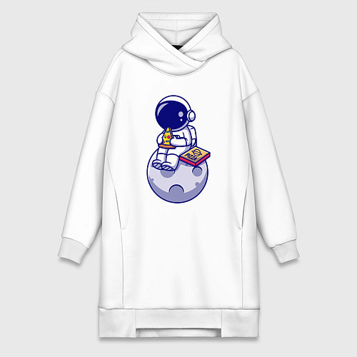 Женская толстовка-платье Космонавт ест пиццу на луне / Белый – фото 1