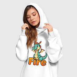 Женское худи-платье Огненный дракоша, цвет: белый — фото 2