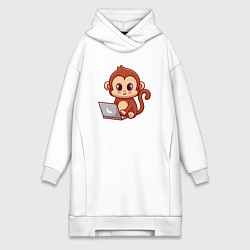 Женское худи-платье Обезьянка с ноутбуком, цвет: белый