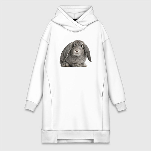Женская толстовка-платье Серый пушистый кролик / Белый – фото 1