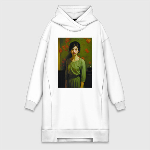 Женская толстовка-платье Девушка молодая у гобелена / Белый – фото 1