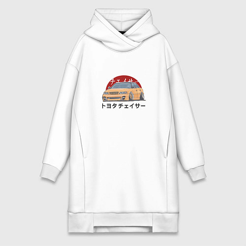 Женская толстовка-платье Toyota Chaser - рисунок и иероглифы / Белый – фото 1