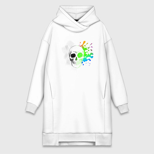 Женская толстовка-платье Не стань серой массой - череп / Белый – фото 1