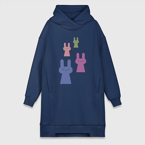 Женская толстовка-платье Минимализм нашествие зайцев ы кроликов / Тёмно-синий – фото 1