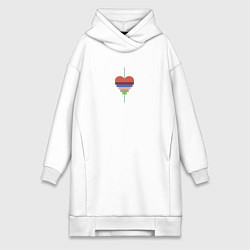 Женское худи-платье Весеннее полосатое сердце, цвет: белый