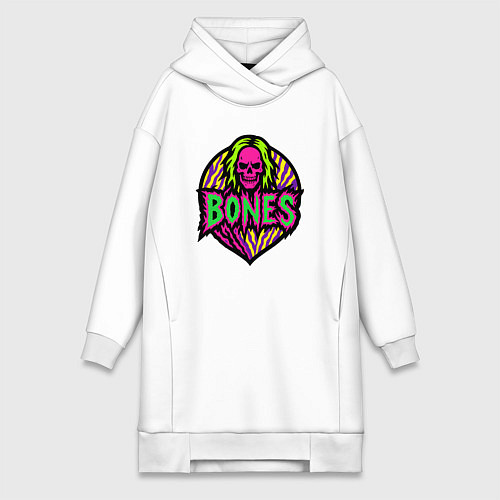 Женская толстовка-платье Bones кислотный череп / Белый – фото 1