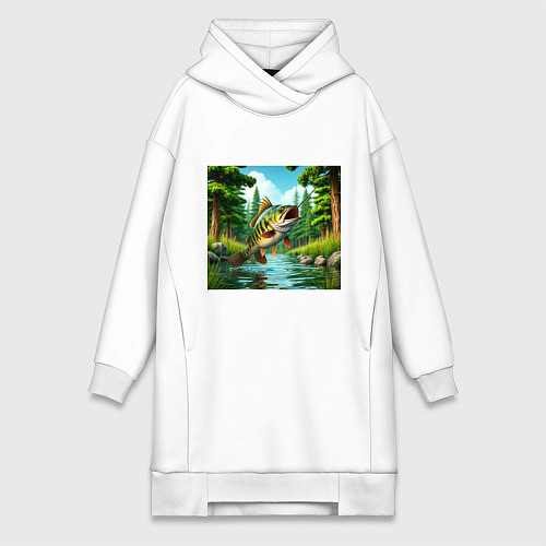 Женская толстовка-платье Крупный улов - рыбалка / Белый – фото 1