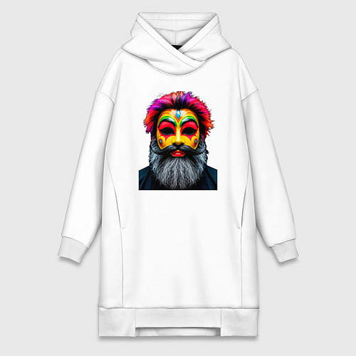 Женская толстовка-платье Человек в карнавальной маске / Белый – фото 1