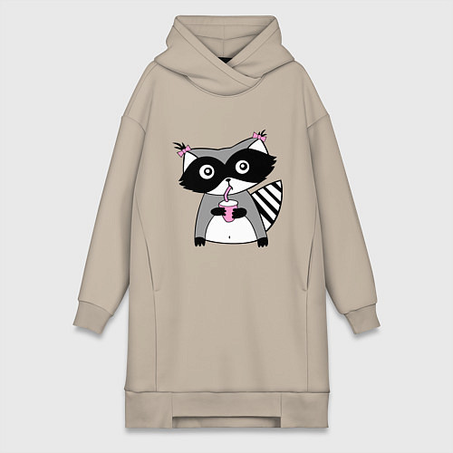 Женская толстовка-платье Енот-девочка / Миндальный – фото 1