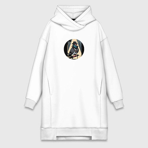 Женская толстовка-платье Голубь шпион в шляпе со старым фотоаппаратом / Белый – фото 1