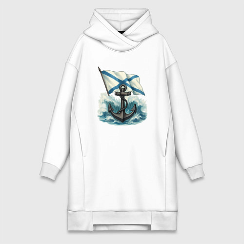 Женская толстовка-платье ВМФ якорь и волны / Белый – фото 1