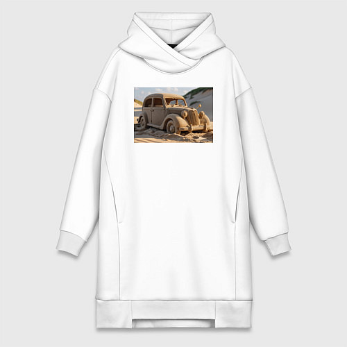 Женская толстовка-платье Песчаный Автомобиль: Дорога в Пустыне / Белый – фото 1