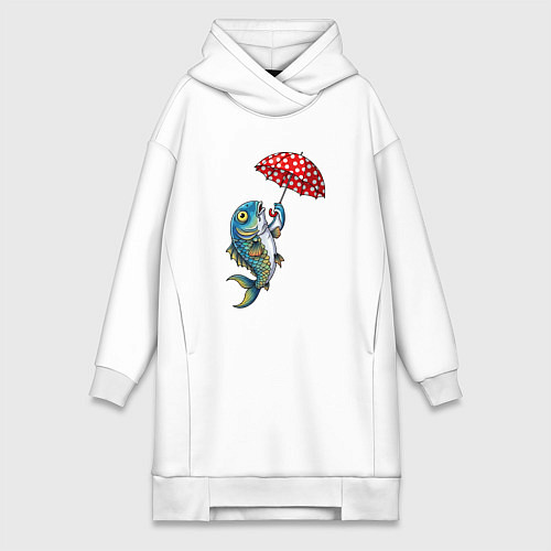 Женская толстовка-платье Карп на зонтике / Белый – фото 1